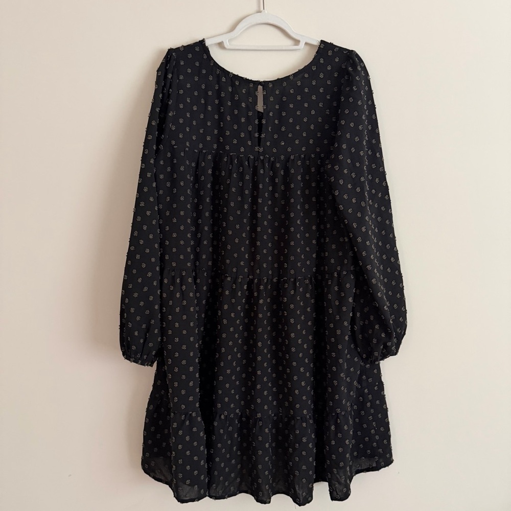 ODDI Black Long Sleeve Tiered Dress Women’s L Textured Dot Boho Midi - Picture 4 of 9